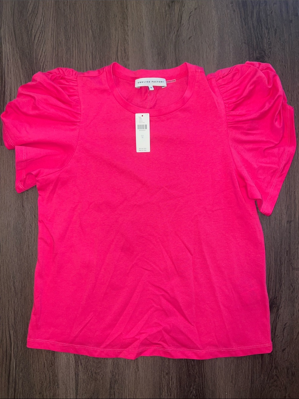 NWT English Factory Anthropologie Hot Pink Puff Sleeve Tee